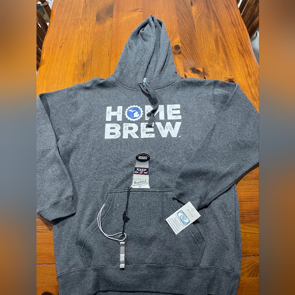Nwt Livnfresh Unisex‎ Gray Michigan  Home Brew Beer Holder Bottle Opener  Hoodie